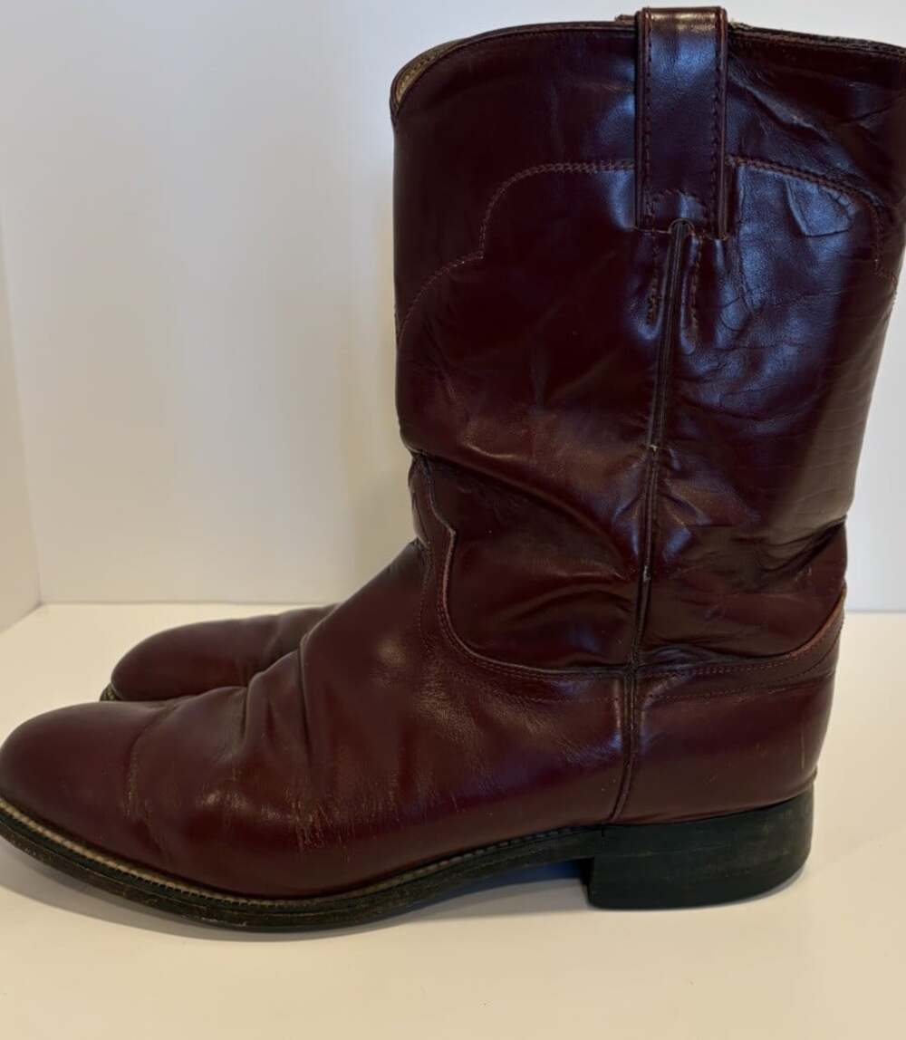 Tony Llama Men's Burgundy Leather Boots Round Toe Mid Calf Pull On 7.5 E
